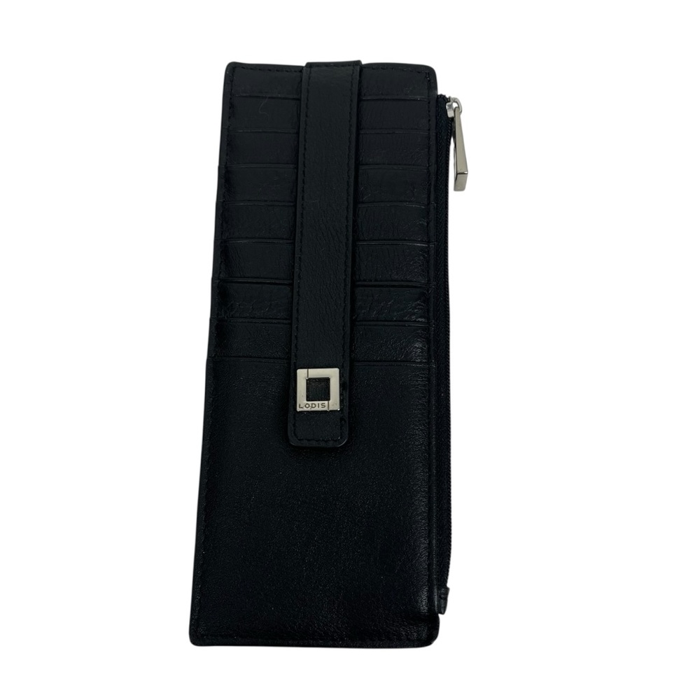 Lodis Black Leather Slim Wallet 8 Card Slots ID Spot Zipper RFID Protection
